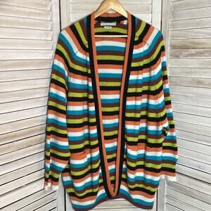 Queene And Belle 100% Cashmere Scotland Striped Oversized Open Cardigan